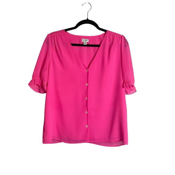 J.Crew Blouse Womens Small Pink V Neck Flutter Sleeve Button Down Basic Top - Picture 1 of 8